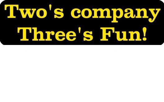 Helmet sticker - two's company three's fun