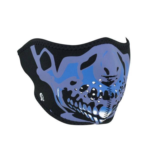 Neoprene half face mask- Blue Chrome Skull