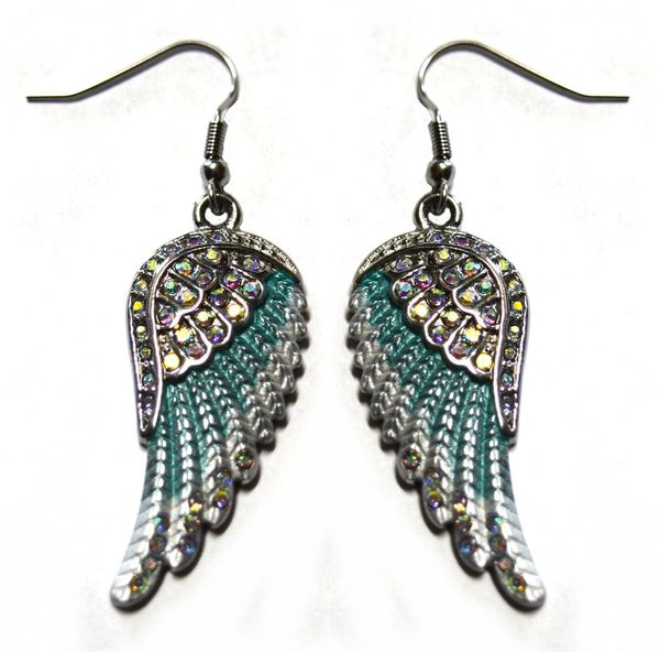 Earrings - Seafoam Painted Wings with Imitation Crystals