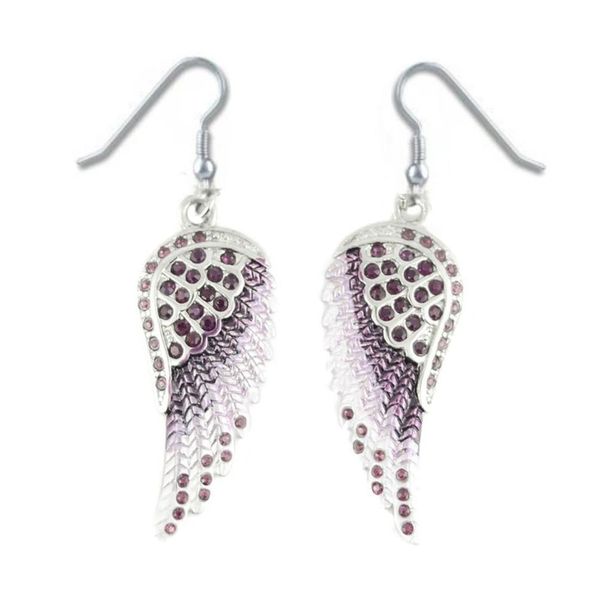 Earrings - Purple Painted Wings with Purple Imitation Crystals