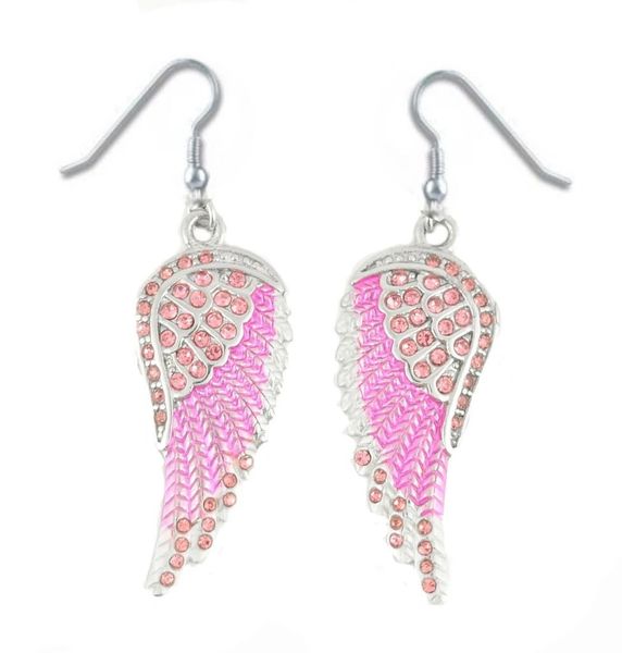 Earrings - Pink Painted Wings with Pink Imitation Crystals