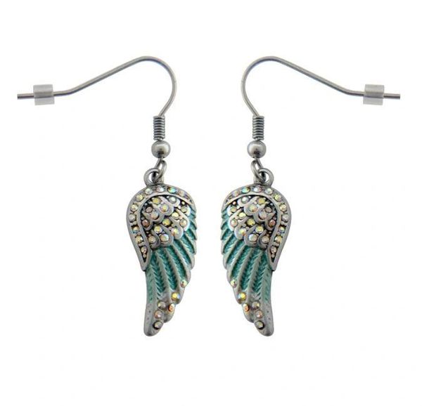 Earrings - Mini Seafoam Painted Wings with White Imitation Crystals