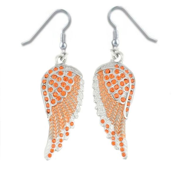 Earrings - Orange Painted Wings with Orange Imitation Crystals