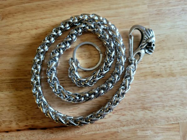 Stainless steel wallet chain - Indian Chief skull clip
