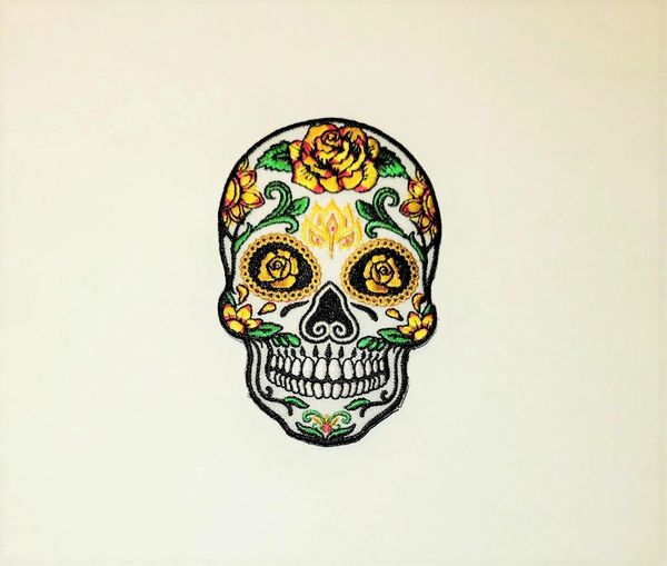 Patch - Sugar Skull with Yellow Roses