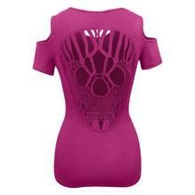 T-shirt - ladies open shoulder sugar skull fuchsia