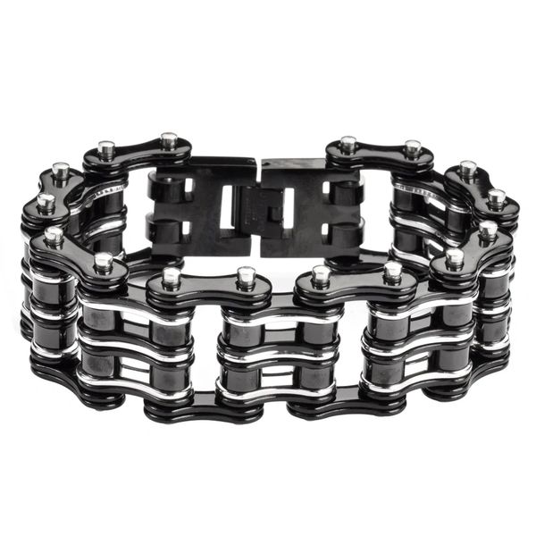 Mens bracelet - Stainless steel 1" Wide Black and silver
