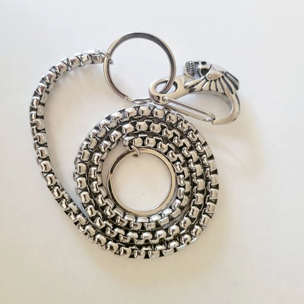 Stainless steel wallet chain - Indian Chief skull clip and interlock bead chain