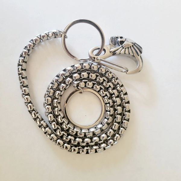 Stainless steel wallet chain - Indian Chief skull clip and interlock bead chain