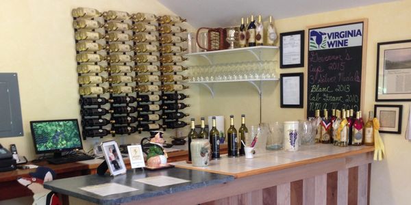 wine tasting bar and wine bottles