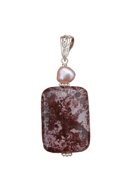 Ocean Jasper, Fresh Water Pearl & Sterling Silver Pendant