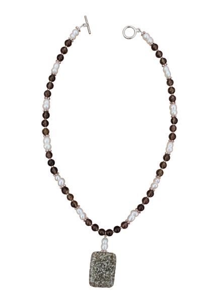 Ocean Jasper, Smoky Quartz & Fresh Water Pearl Necklace