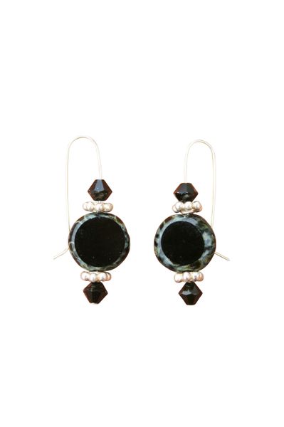 Fire Polished Black Czech Glass & Swarovski Crystal Earrings