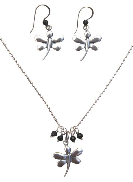 Sterling Silver & Crystal Dragon Fly Jewelry Set