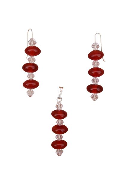 Carnelian & Swarovski Crystal Earrings & Pendant Set