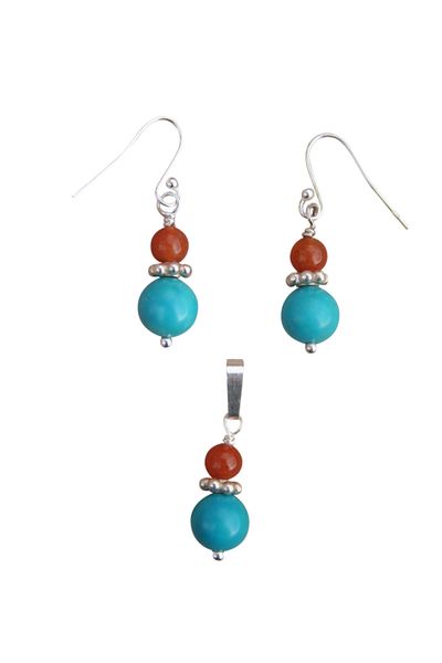 Nevada Turquoise & Red Aventurine Earrings and Pendant Set