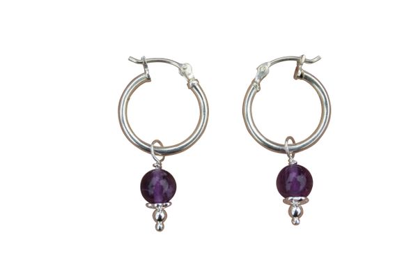 Amethyst and Sterling Silver Hoop Earrings