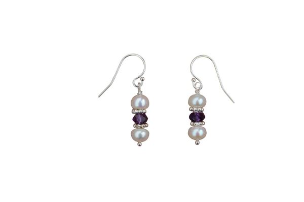 Pearl, Amethyst and Sterling Silver Earrings