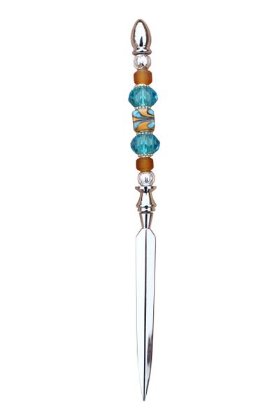 Beaded Turquoise & Tan Lampworked Glass Letter Opener