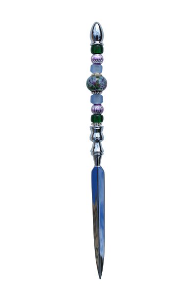 Beaded Green, Purple, & Pale Blue Lampworked Glass Letter Opener