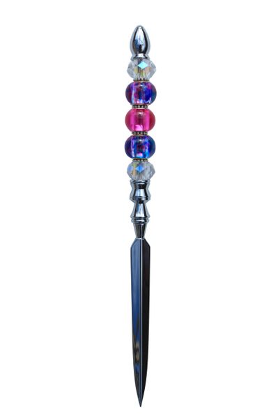 Beaded Hot Pink & Dark Turquoise Lampworked Glass Letter Opener