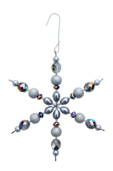 Beaded Silver Pearl Glass Snowflake Ornament