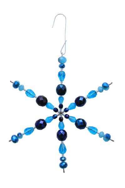 Beaded Turquoise & Midnight Blue Glass Snowflake Ornament