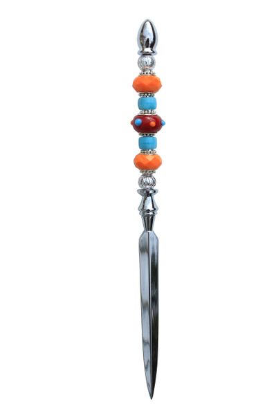 Beaded Turquoise, Red & Orange Lampworked Glass Letter Opener