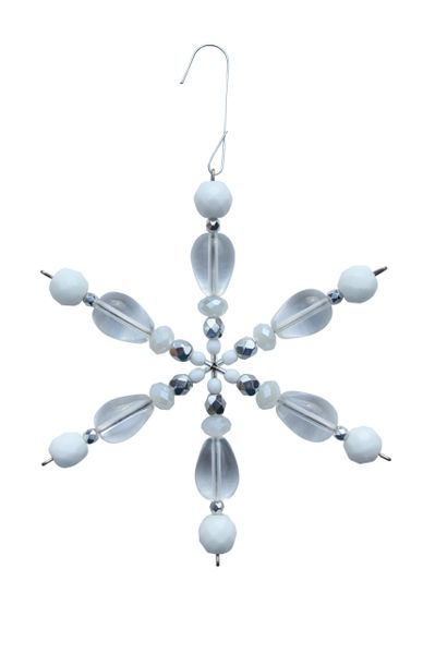 Beaded White & Silver Glass Snowflake Ornament