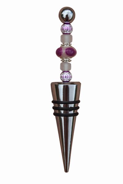 Beaded Magenta Lampworked Glass Wine Bottle Stopper