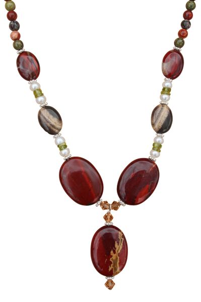 Red Jasper, Pearl & Peridot Necklace