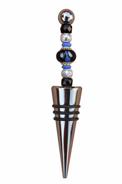 Beaded Black Lampworked Glass Wine Bottle Stopper