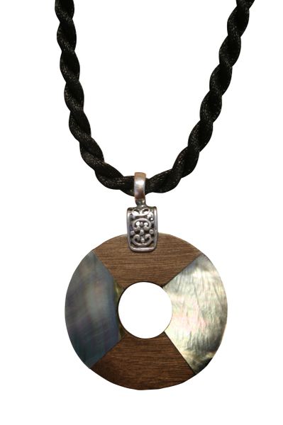 Black Shell and Grey Wood Donut Necklace | Beadwork By Julie