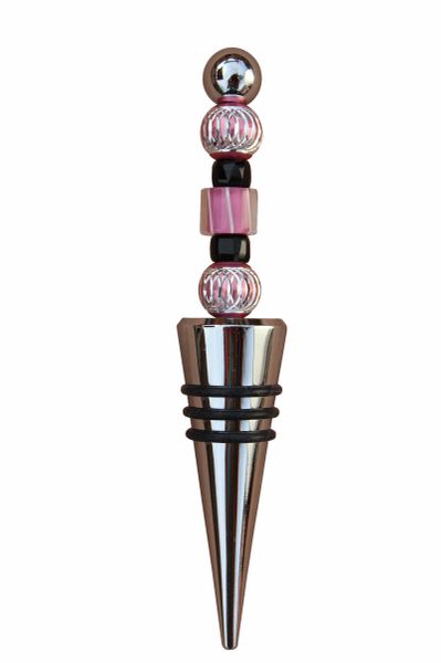 Beaded Pink Cane Glass Wine Bottle Stopper