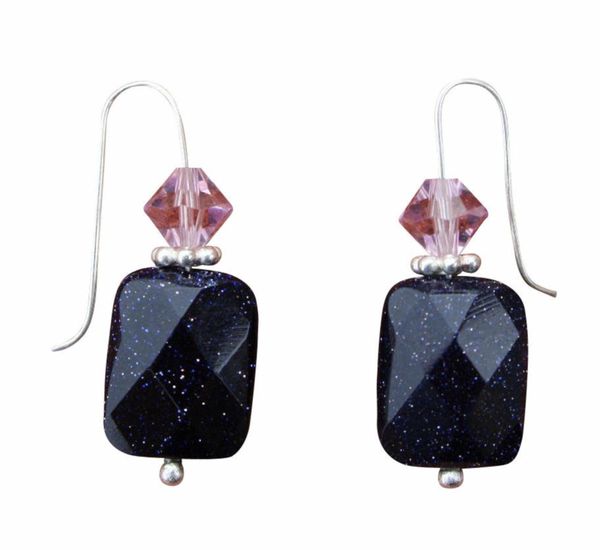 Blue Goldstone & Swarovski Crystal Earrings