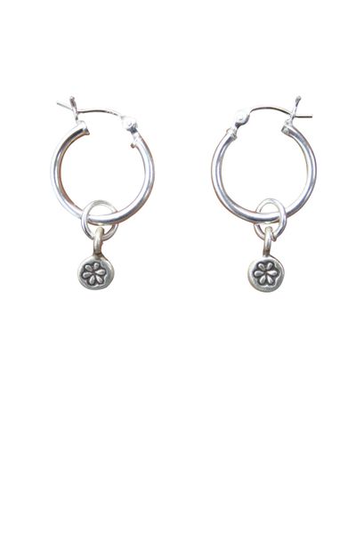 Sterling Silver Hill Tribe Flower Stamped Hoop Earrings