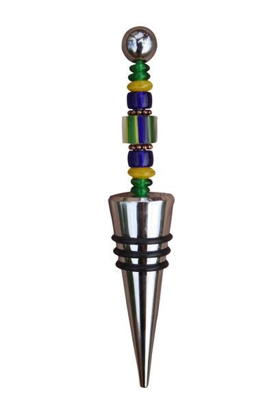 Beaded Cobalt Blue Cane Glass Wine Bottle Stopper