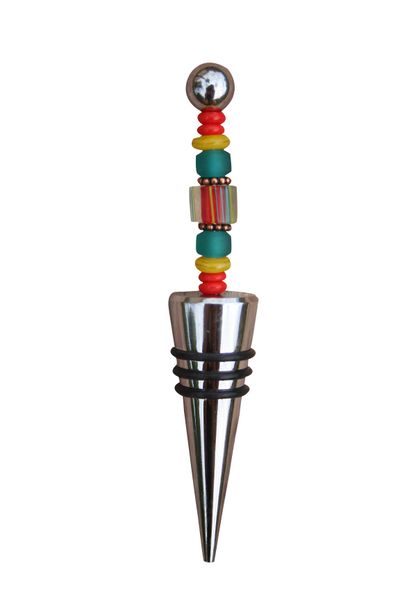 Beaded Red Cane Glass Wine Bottle Stopper