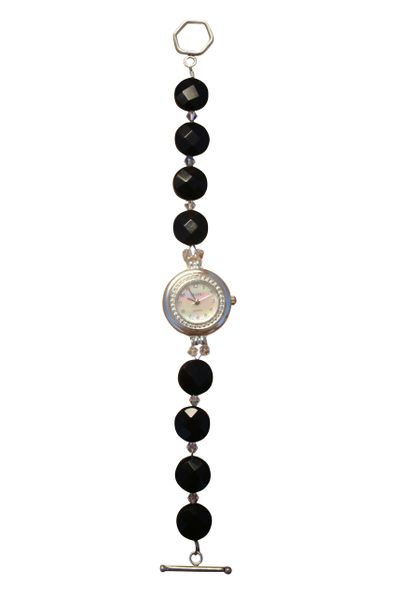 Black Onyx & Swarovski Crystal Watch