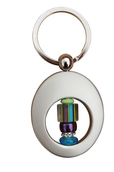 Beaded Purple & Turquoise Cane Glass Key Ring