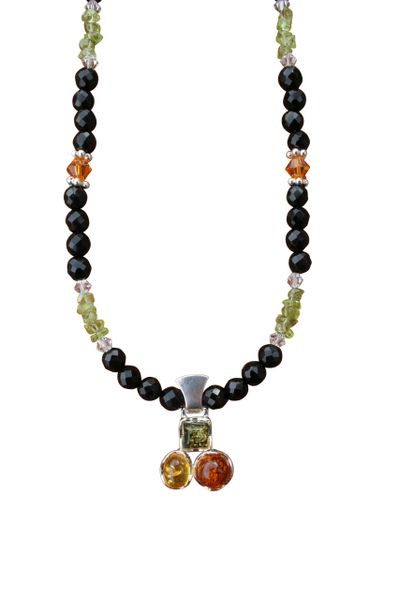 Baltic Amber, Onyx, & Peridot Necklace