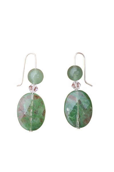 Moss Quartz, Aventurine & Swarovski Crystal Earrings