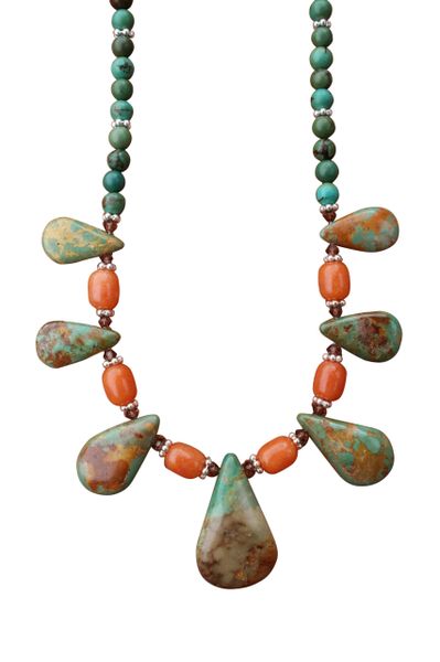 Nevada Pilot Mountain Green Turquoise & Red Aventurine Necklace