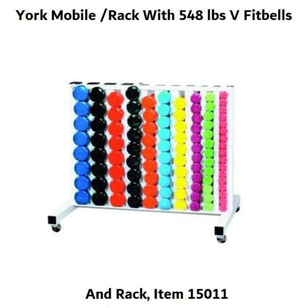YORK FITNESS MOBILE/RACK WITH 548 LBS V/FITBELLS + 69032 STAND, ITEM 15011, 4 Oct 22, Now $1309