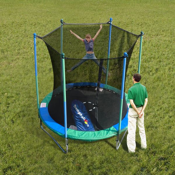 8' FOOT TRAMPOLINE & SAFETY NET ENCLOSURE COMBO,COMES WITH BALLOON MOTION ACTIVATED PUMP INFLATES BALLOONS WHILE YOUR CHILD JUMPS, 50 BALLOONS INCLUDED, 10 YR WARRANTY