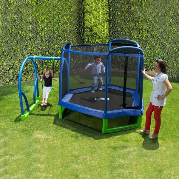 7' FOOT MY FIRST TRAMPOLINE & SAFETY NET ENCLOSURE JUMP & SWING SET COMBO,GOOD FOR INDOORS & OUTDOORS USE
