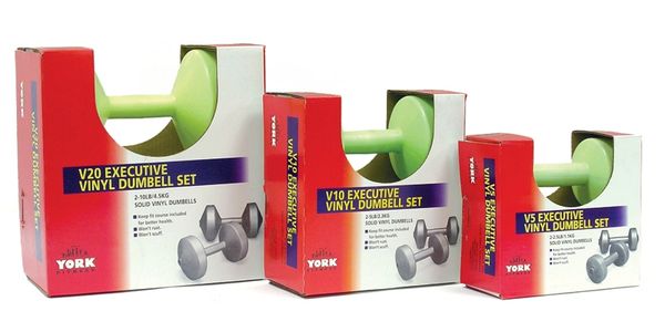 YORK LIME GREEN EXECUTIVE VINYL DUMBELLS, 2.5LB, 5LB, 10LB, ITEM #1302, #1312, #1322