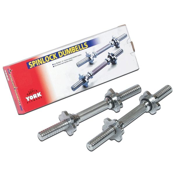 YORK 14" LONG SOLID STEEL, 2 DUMBELLS WITH SPINLOCK COLLARS, Now Available 16 June 2021, $39.99