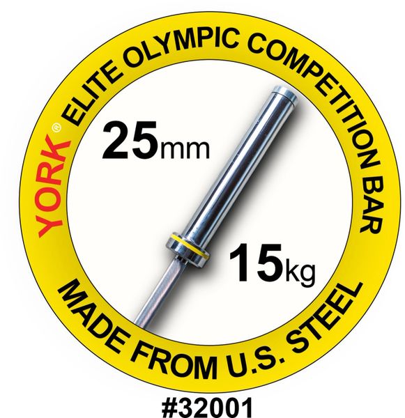 YORK BARBELL, WOMENS 6'.5" OLYMPIC "ELITE" COMPETION BAR-25MM, ITEM 32001, 11 July 2023, Now $369