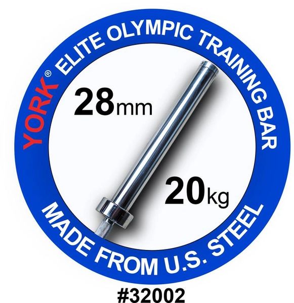 YORK BARBELL MENS 7' OLYMPIC ELITE TRAINING BAR-28MM, ITEM 32002, Now Available 2021, $399